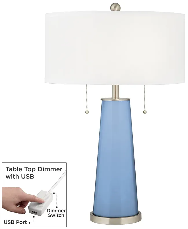 Placid Blue Peggy Glass Table Lamp With Dimmer