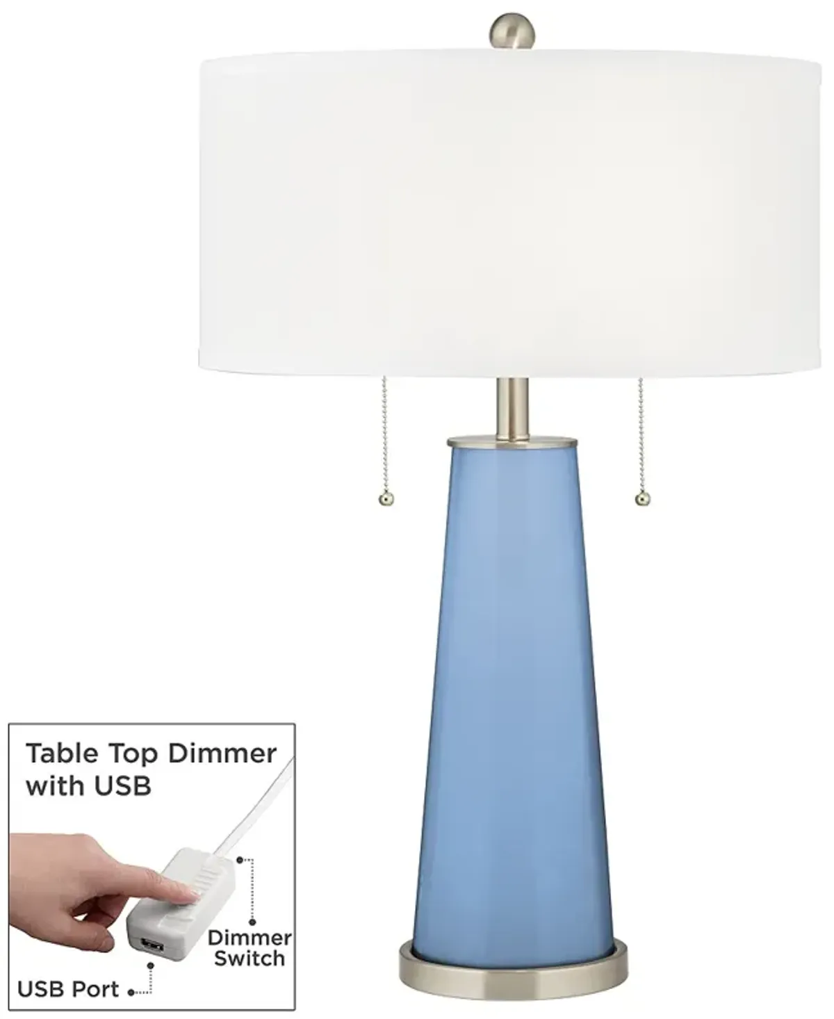 Placid Blue Peggy Glass Table Lamp With Dimmer