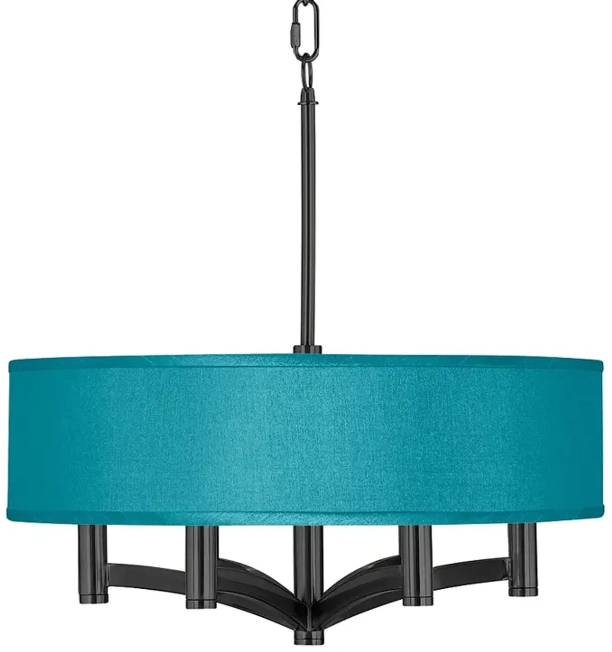 Teal Blue Faux Silk Ava 6-Light Black Pendant Chandelier