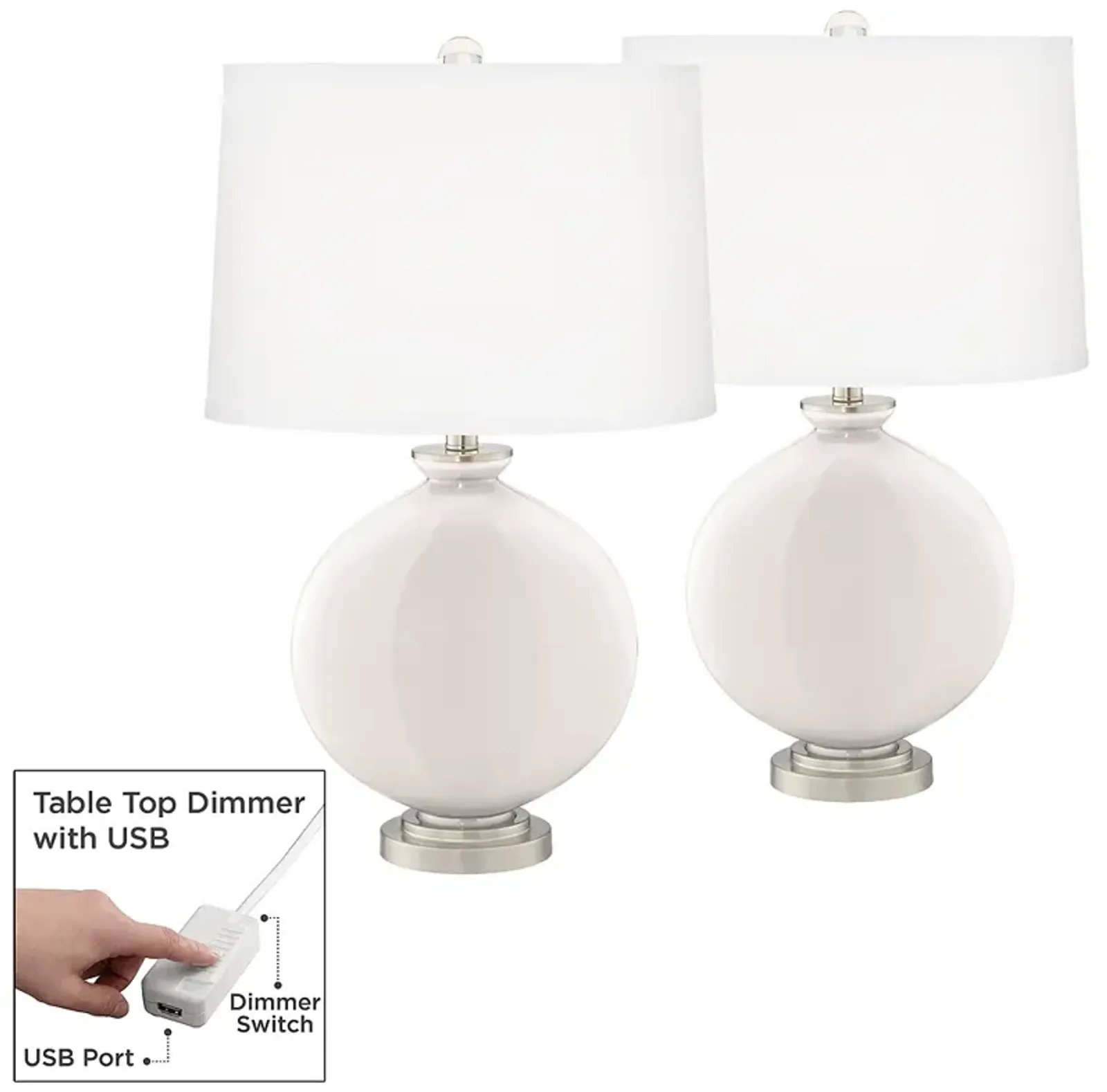 Color Plus Carrie 26 1/2" Smart White Lamps Set with USB Dimmers