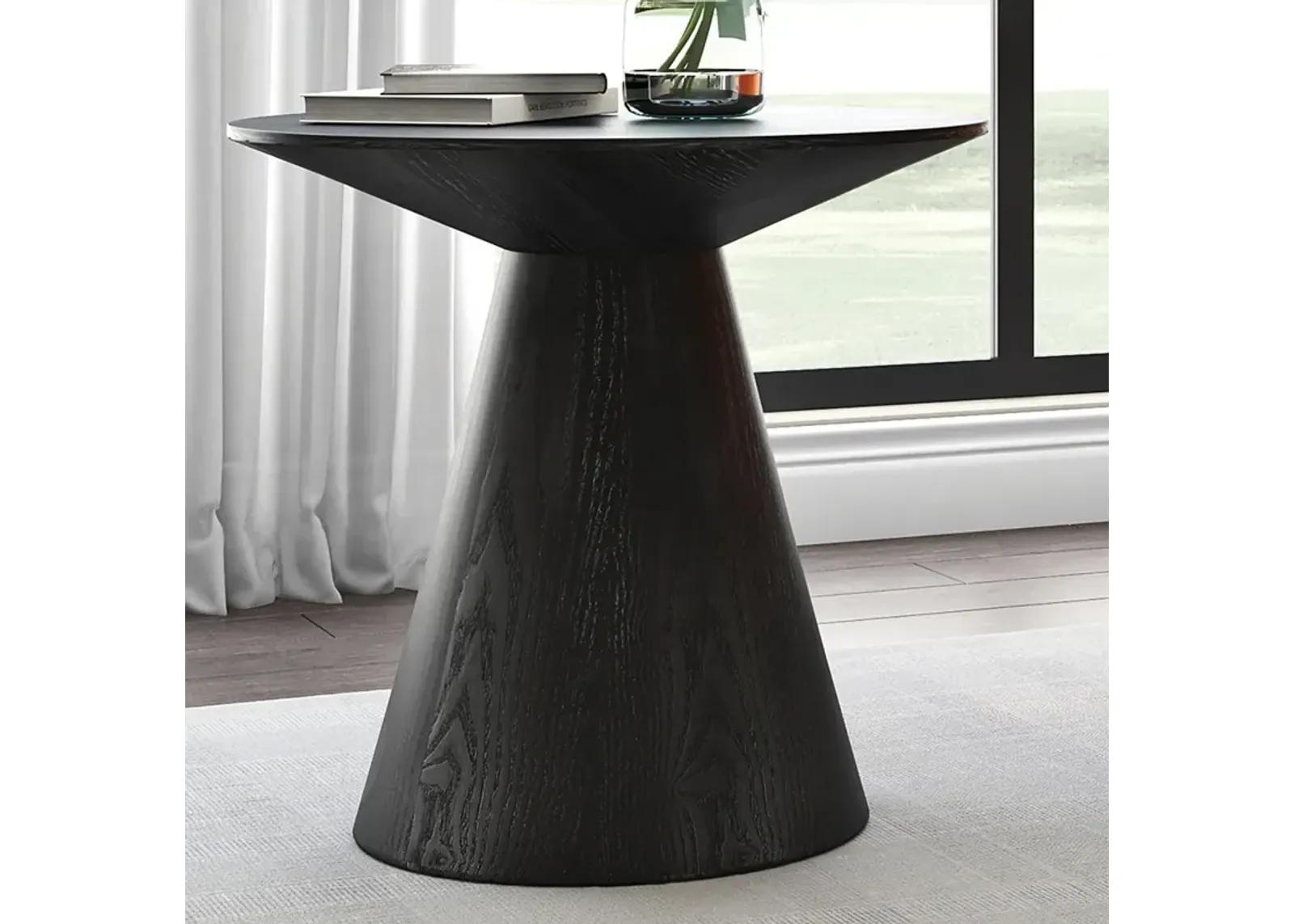 Wesley 23 1/2"W Ash Veneered Matte Black Round Side Table