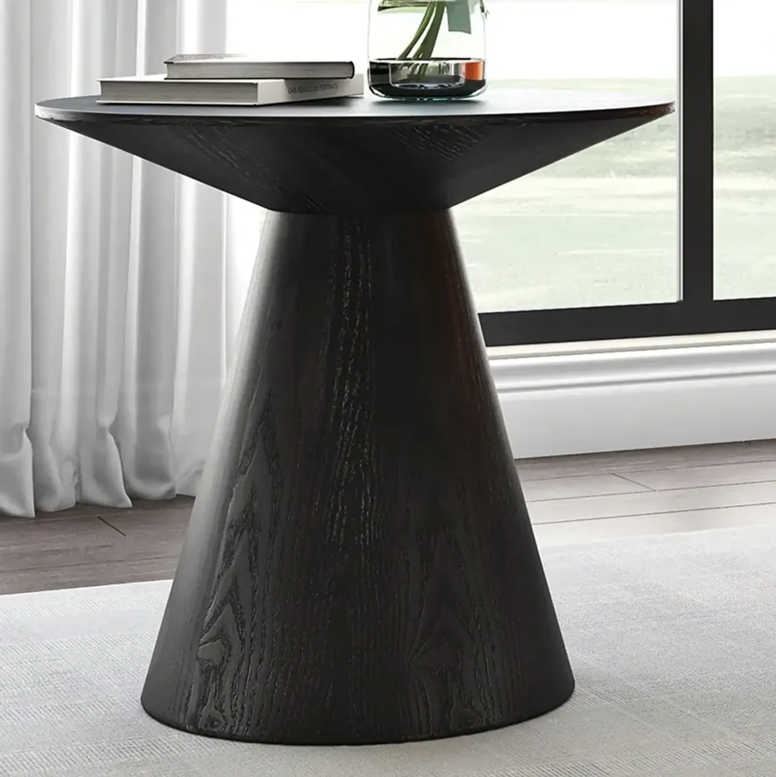 Wesley 23 1/2"W Ash Veneered Matte Black Round Side Table