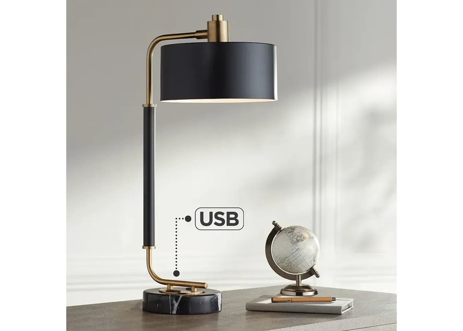 Possini Euro Myles 24" Modern Marble Base Dual USB Desk Lamp