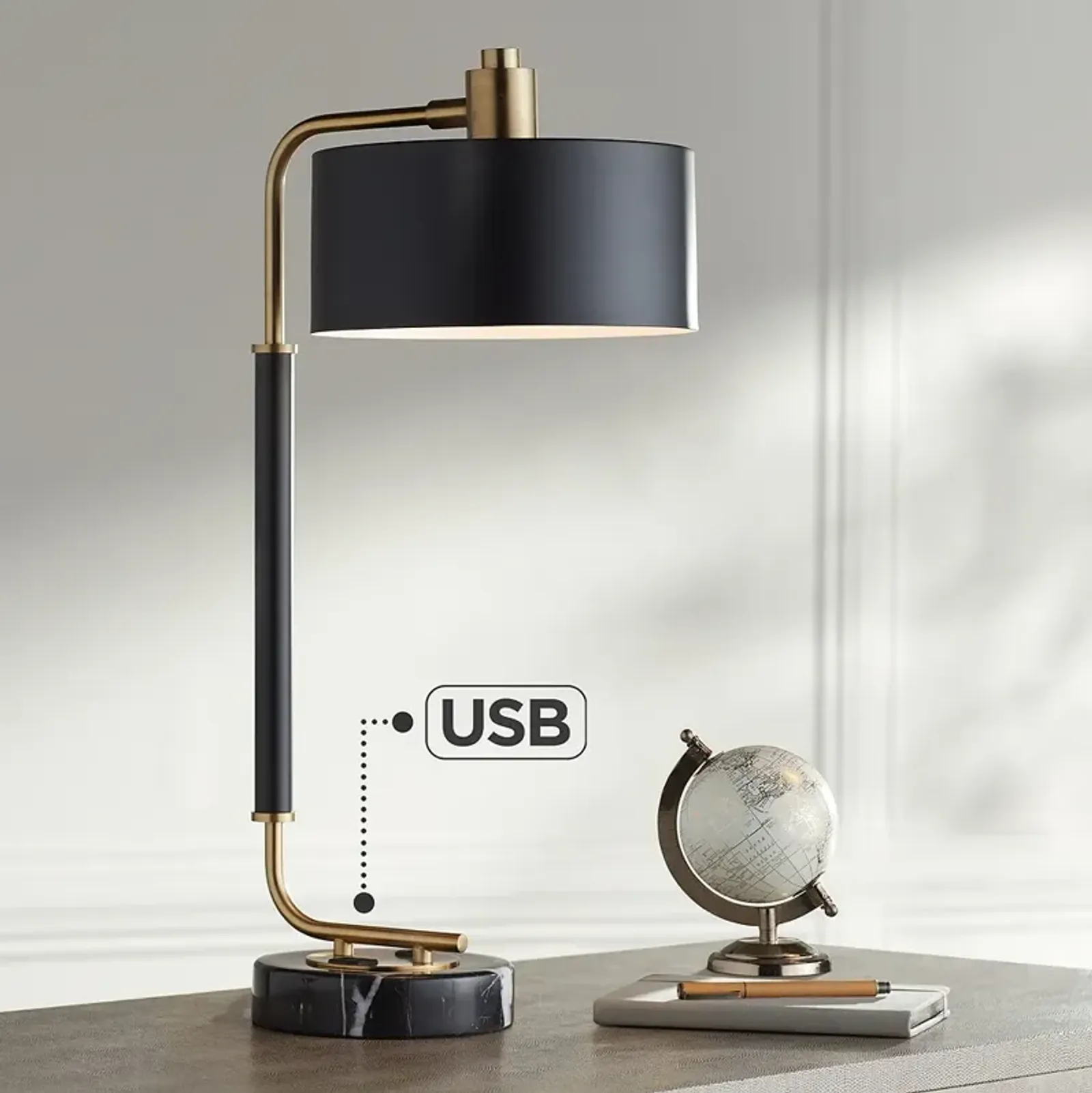 Possini Euro Myles 24" Modern Marble Base Dual USB Desk Lamp