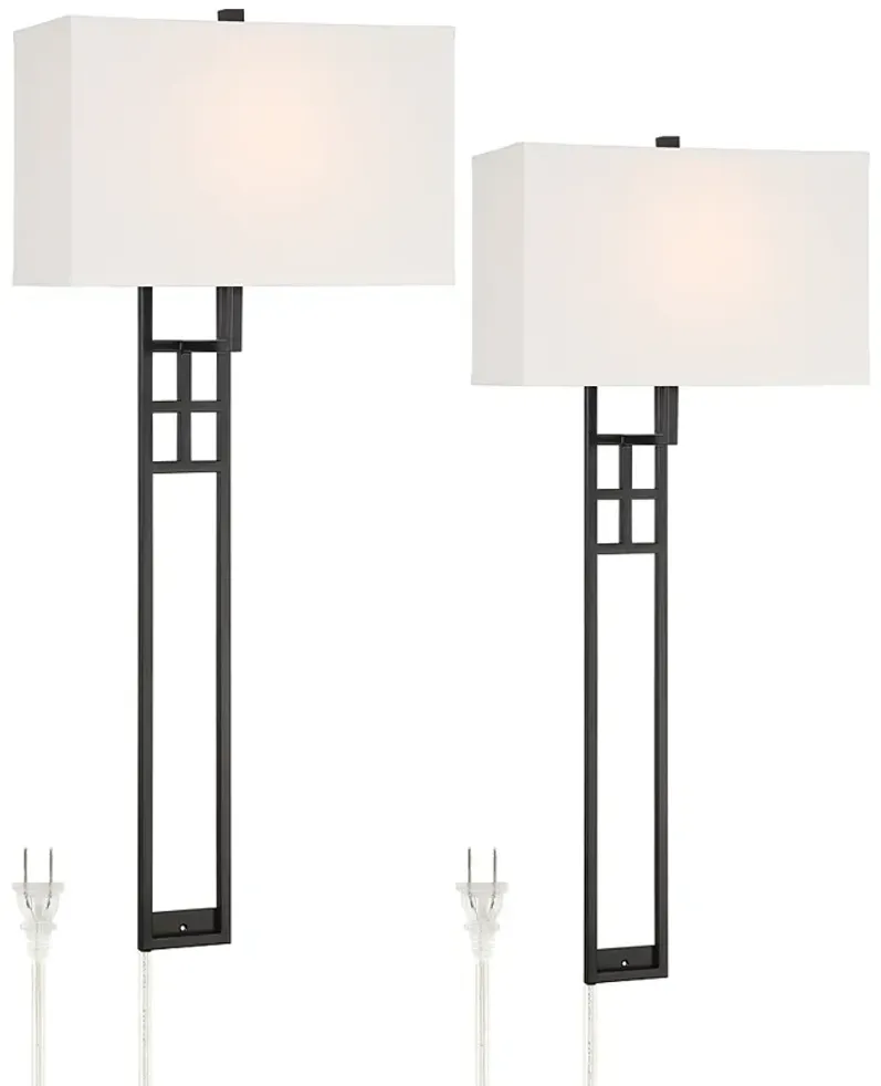 Possini Euro Ventano 38" High Black Metal Plug-In Wall Lamps Set of 2