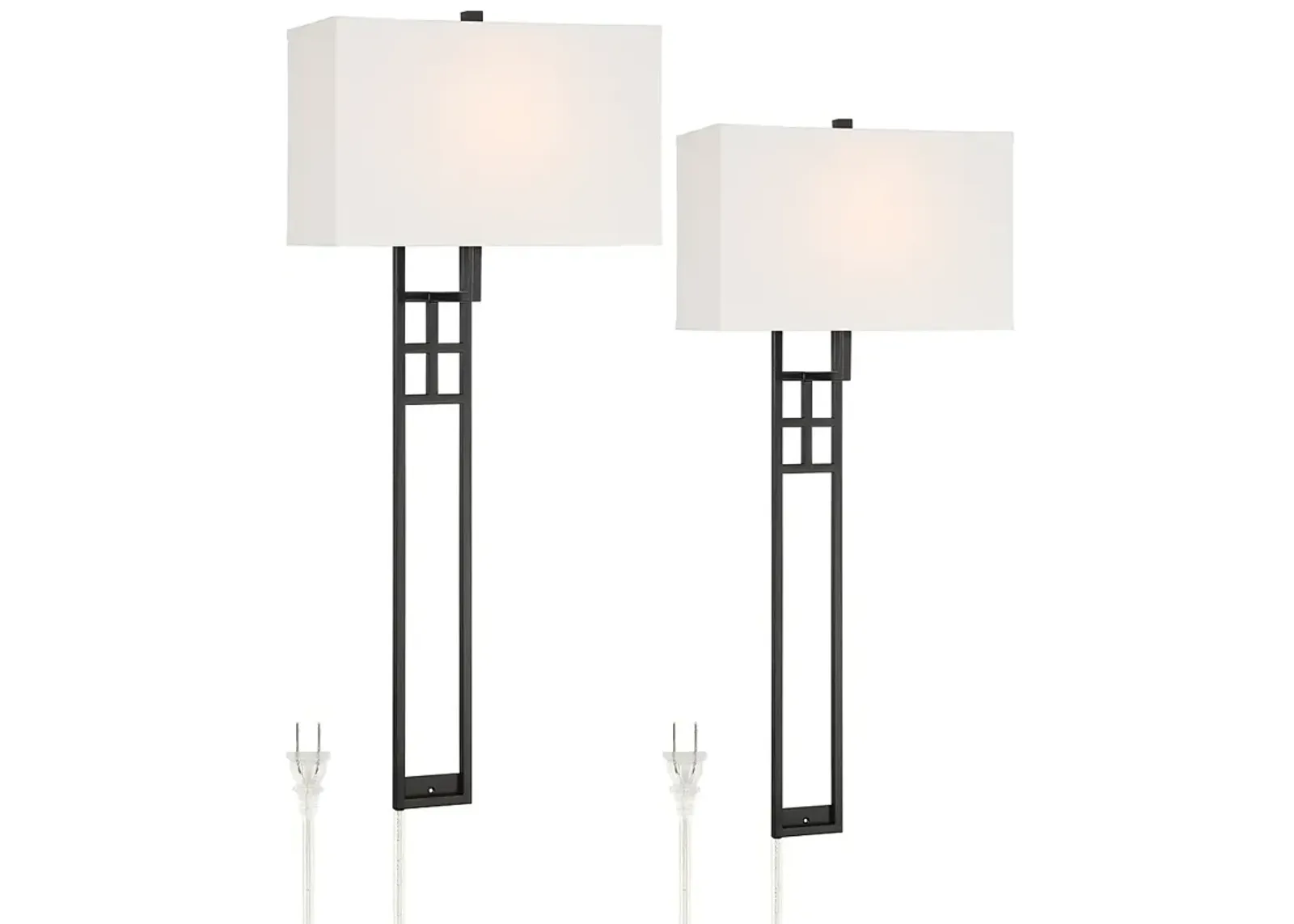 Possini Euro Ventano 38" High Black Metal Plug-In Wall Lamps Set of 2