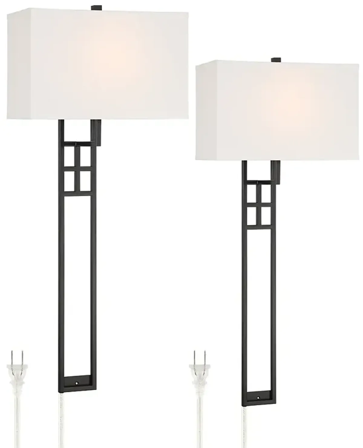 Possini Euro Ventano 38" High Black Metal Plug-In Wall Lamps Set of 2