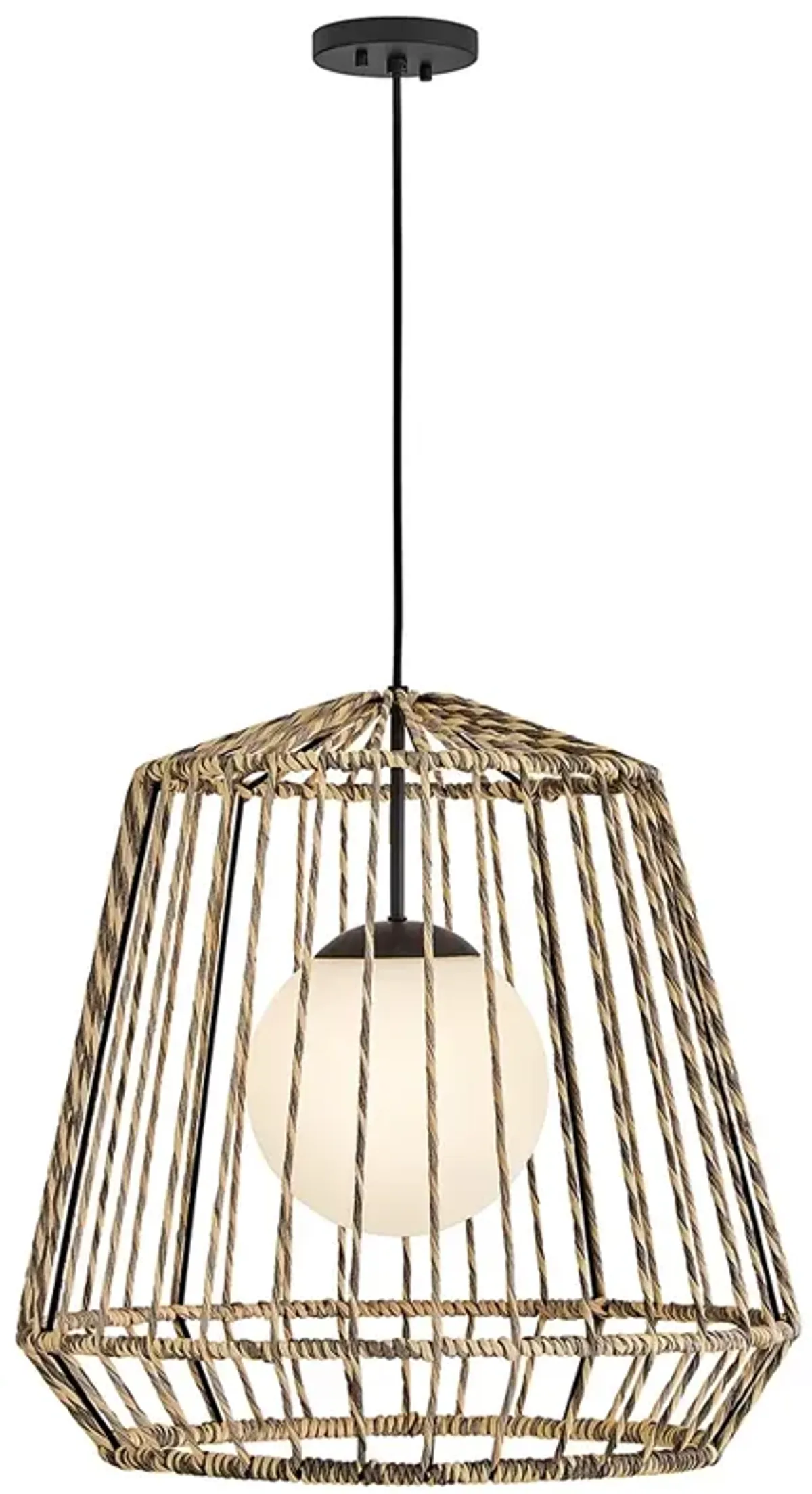 Arlen 24" Wide Black and All-Weather Rattan Pendant Light