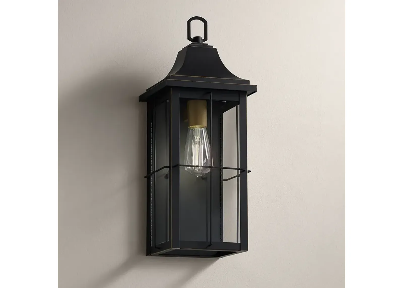 Sunderland 15" High Black Warm Gold Sconce Lantern Wall Sconce