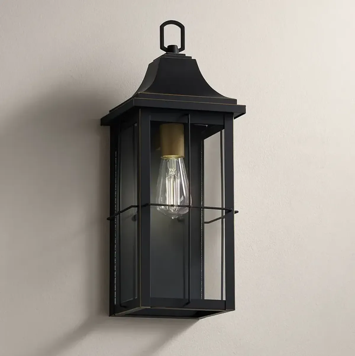 Sunderland 15" High Black Warm Gold Sconce Lantern Wall Sconce