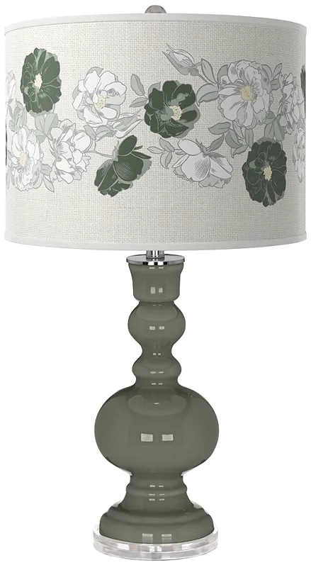 Pewter Green Rose Bouquet Apothecary Table Lamp