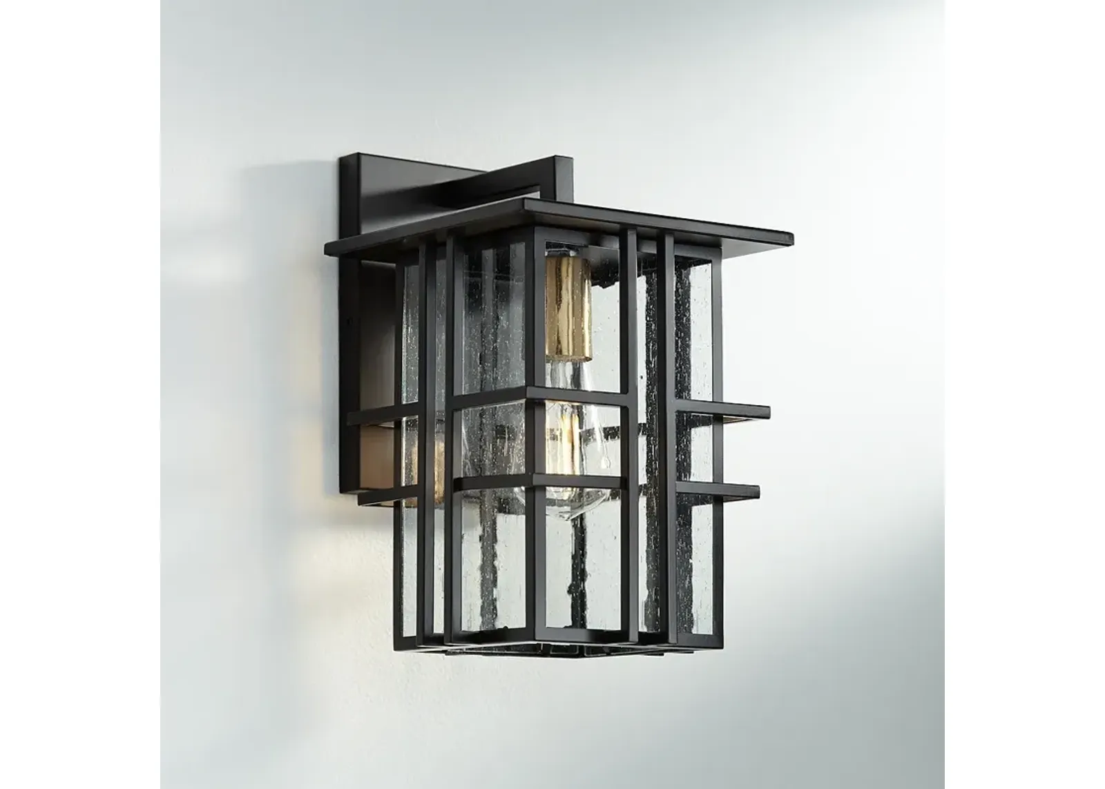 Possini Euro Arley 12" High Black Finish Lantern Wall Sconce