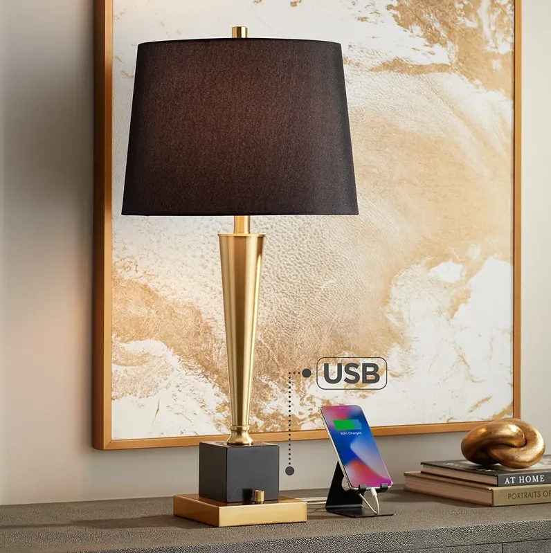 Possini Euro Wayne 29 1/4" Brass and Marble Table Lamp with USB Ports