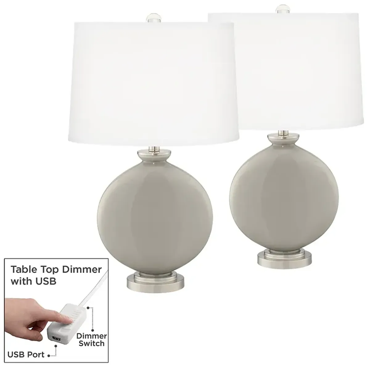 Requisite Gray Carrie Table Lamp Set of 2 with Dimmers