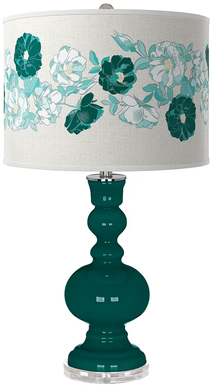 Blue Peacock Rose Bouquet Apothecary Table Lamp