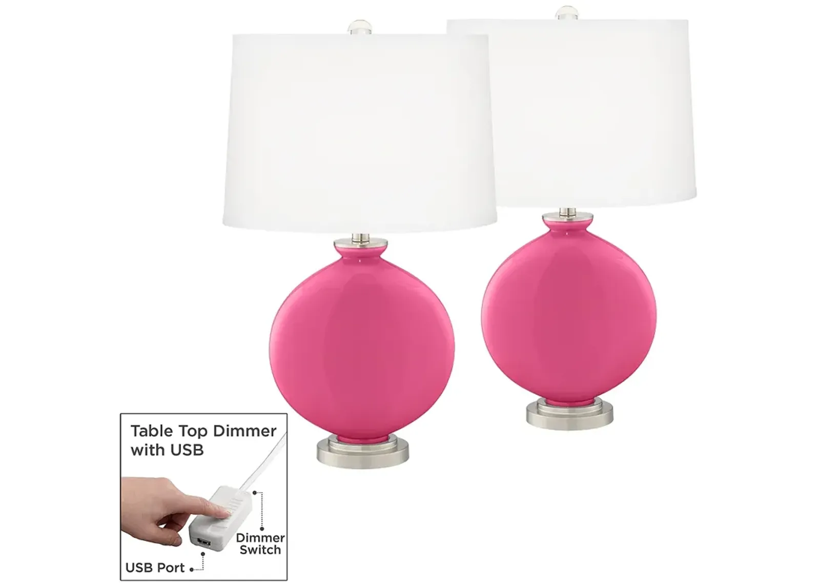 Blossom Pink Carrie Table Lamp Set of 2 with Dimmers