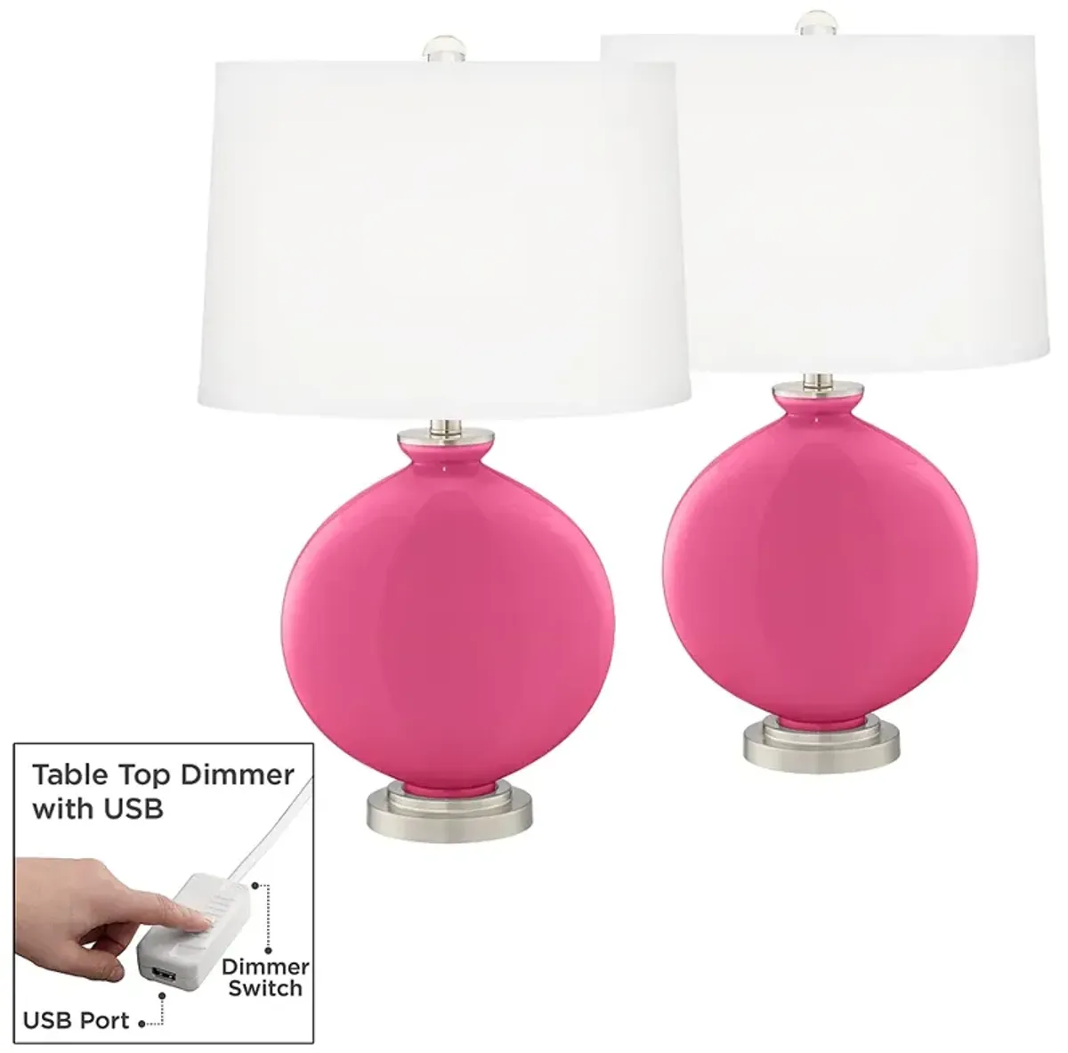 Blossom Pink Carrie Table Lamp Set of 2 with Dimmers