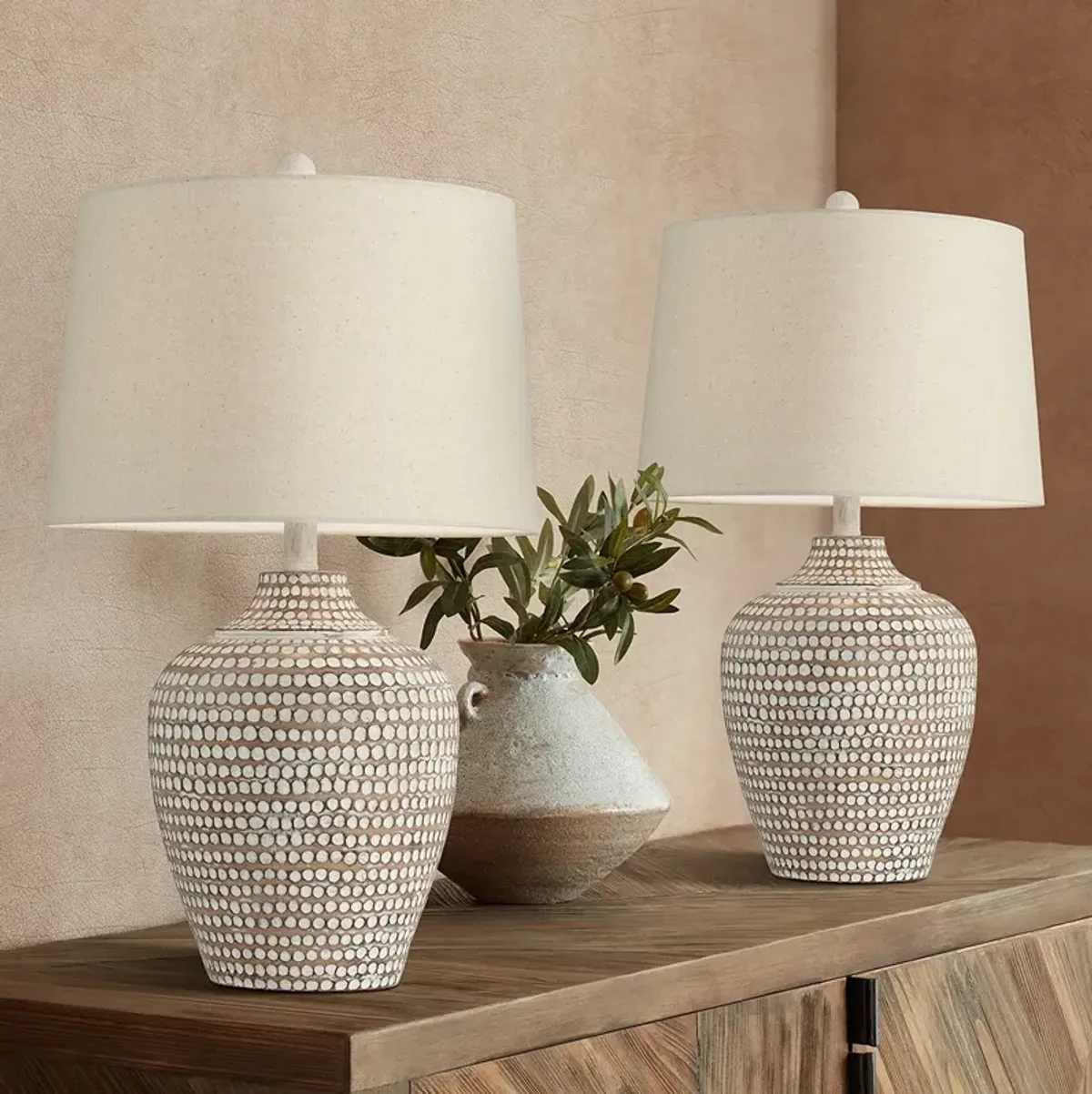 Regency Hill Alese 23 1/2" Textured Dot Jug Table Lamps Set of 2