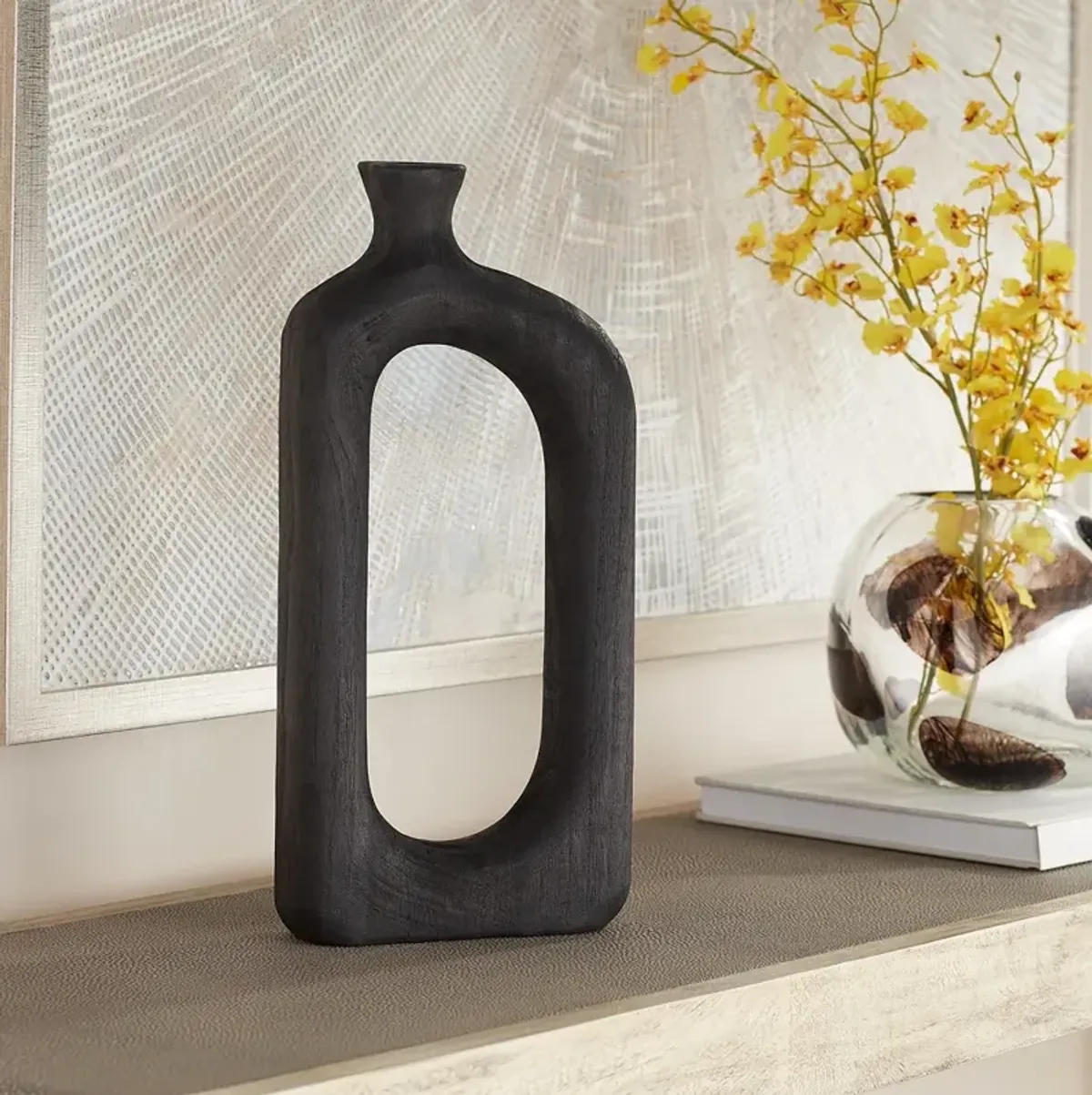 Dahlia Studios Amaranth 15 3/4" High Black Wood Modern Decorative Vase