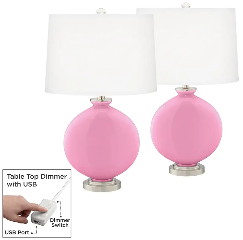 Color Plus Carrie 26 1/2" Candy Pink Lamps Set of 2 with USB Dimmers