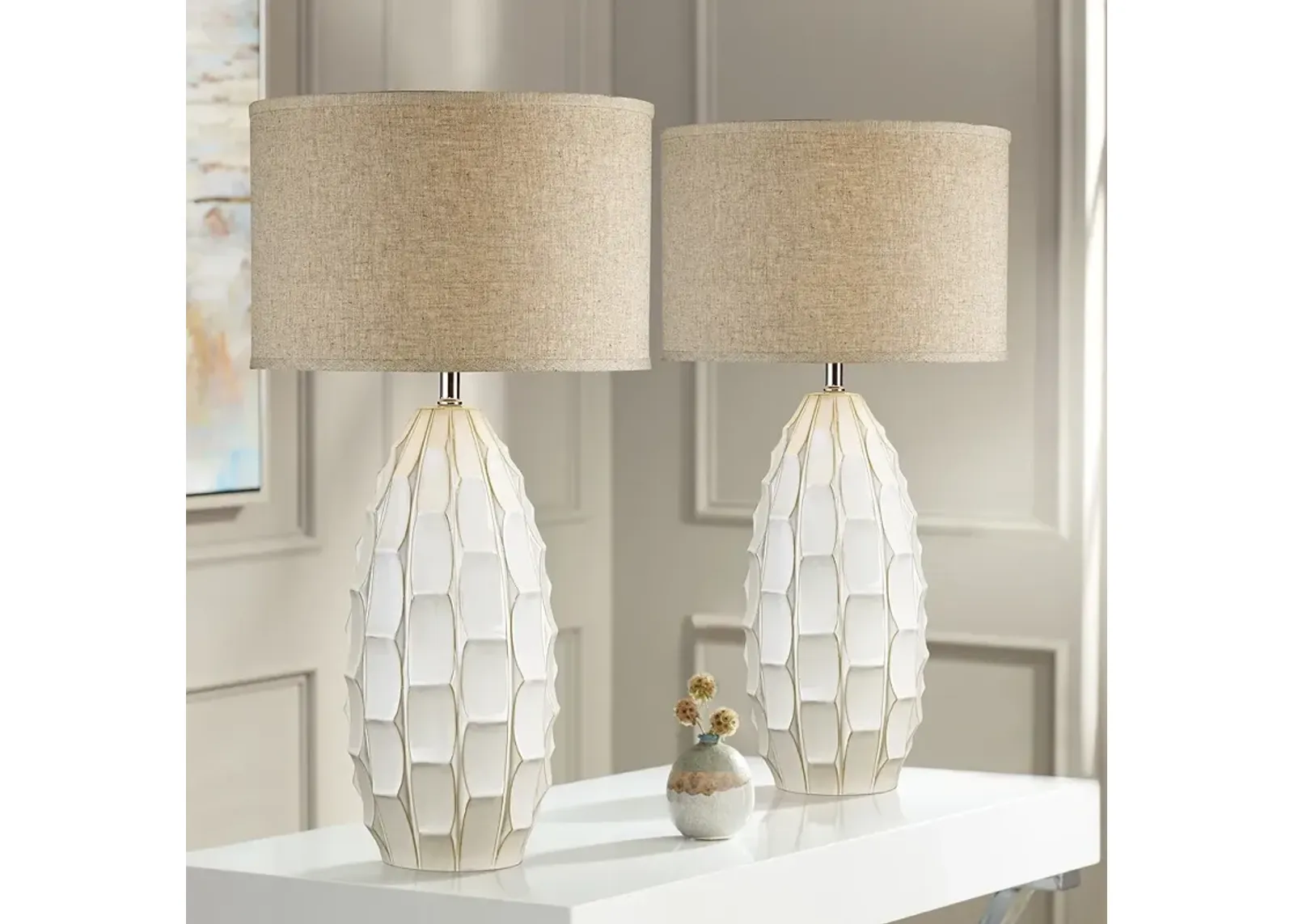 Possini Euro Cosgrove 32 3/4" White Modern Ceramic Lamps Set of 2