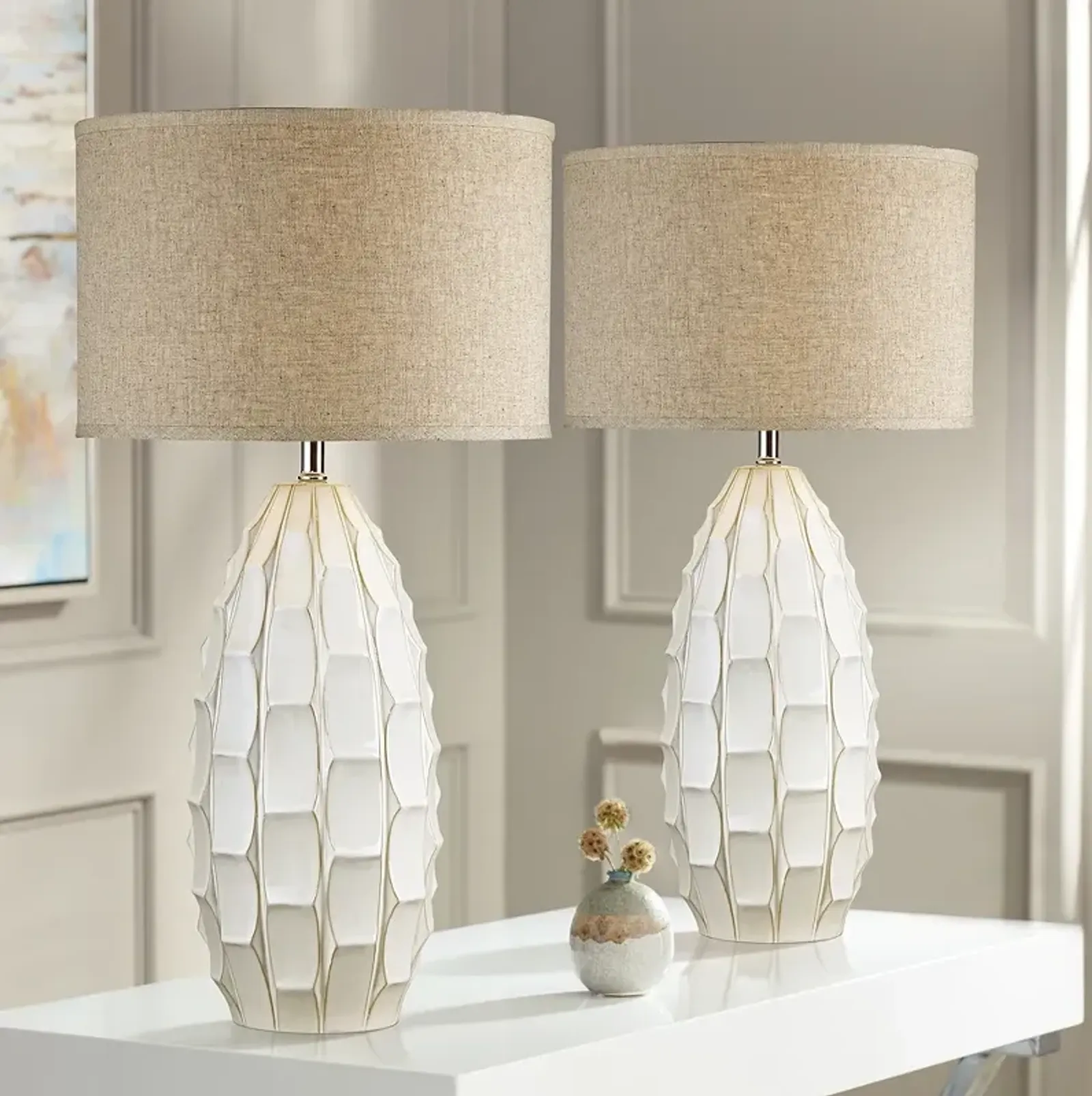 Possini Euro Cosgrove 32 3/4" White Modern Ceramic Lamps Set of 2