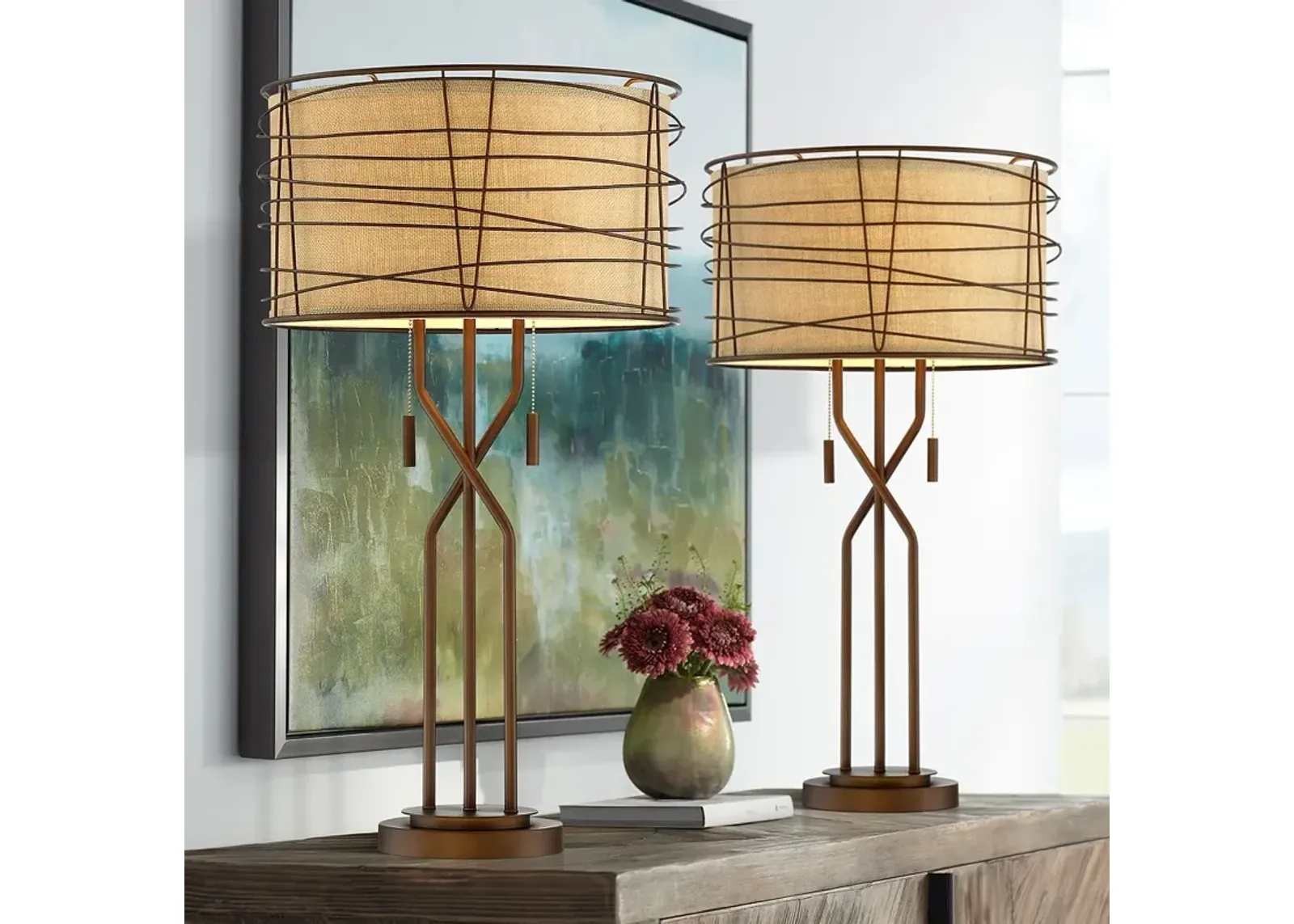 Franklin Iron Works Marlowe 28 3/4" Rustic Modern Lamps Set of 2