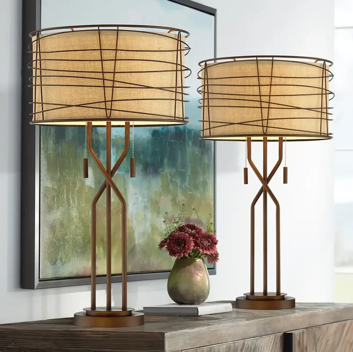 Franklin Iron Works Marlowe 28 3/4" Rustic Modern Lamps Set of 2