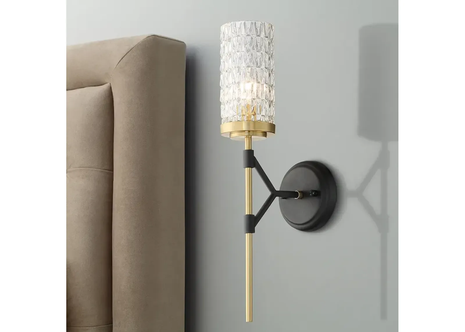 Possini Euro Darin 19" High Modern Luxe Black and Brass Wall Sconce