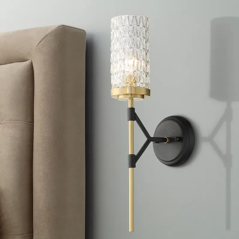 Possini Euro Darin 19" High Modern Luxe Black and Brass Wall Sconce