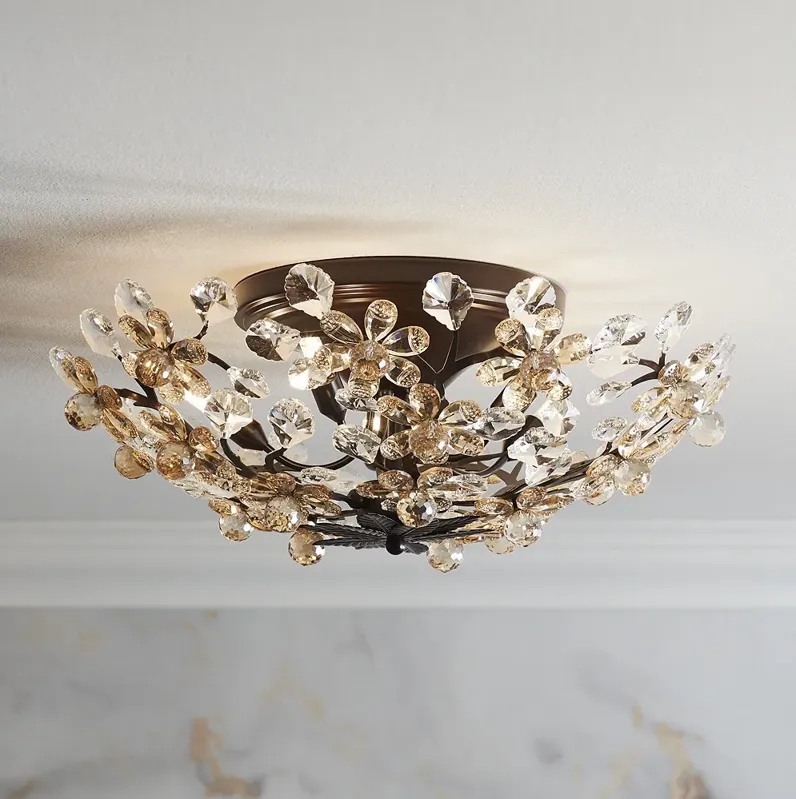 Crystal Blooms 21" Wide Clear and Champagne Glass Ceiling Light