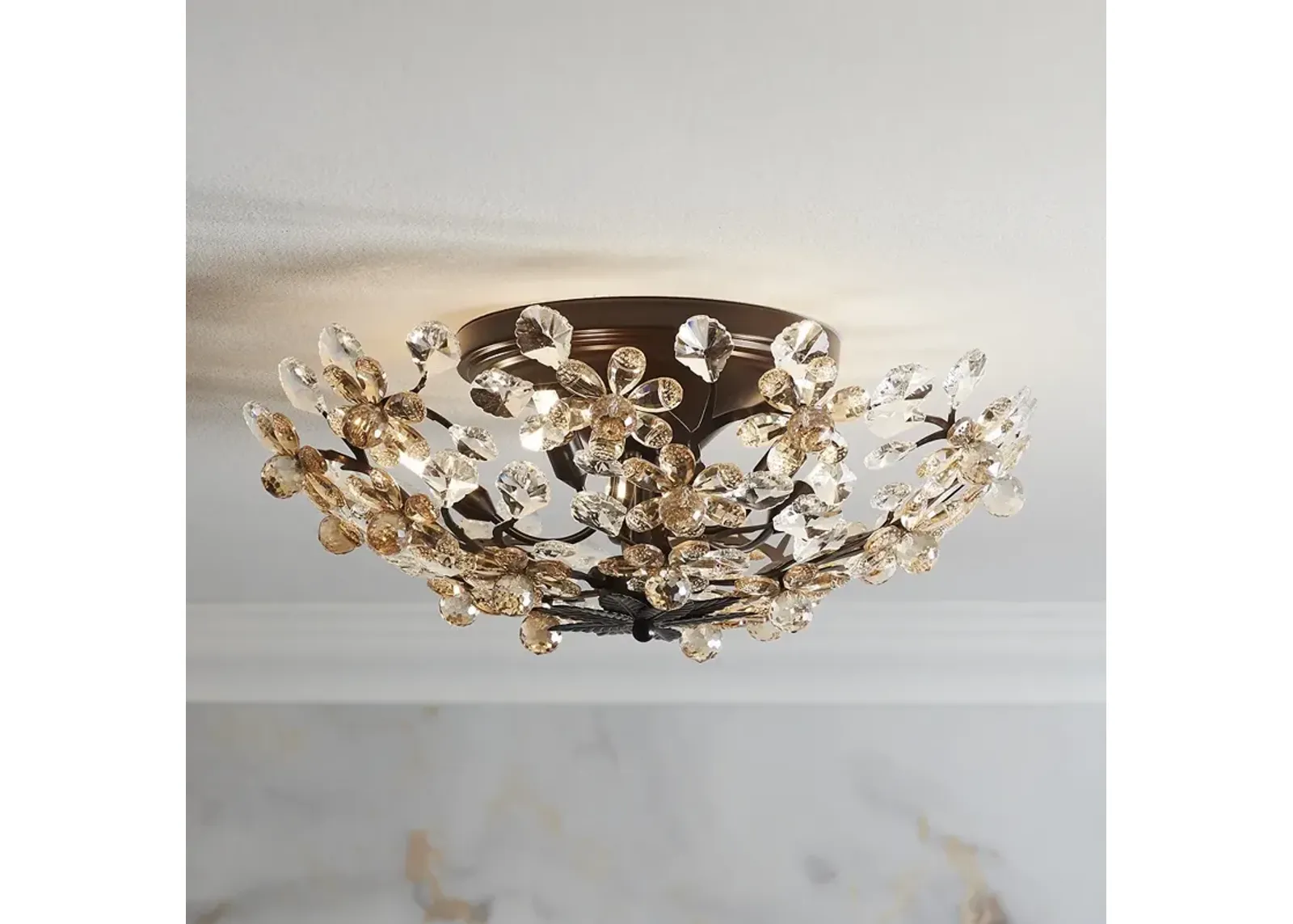 Vienna Full Spectrum Crystal Blooms 21" Champagne Glass Ceiling Light