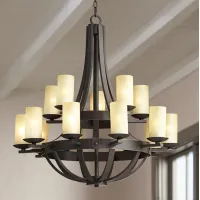 Franklin Iron Sperry 33" Bronze and Scavo Glass 15-Light Chandelier