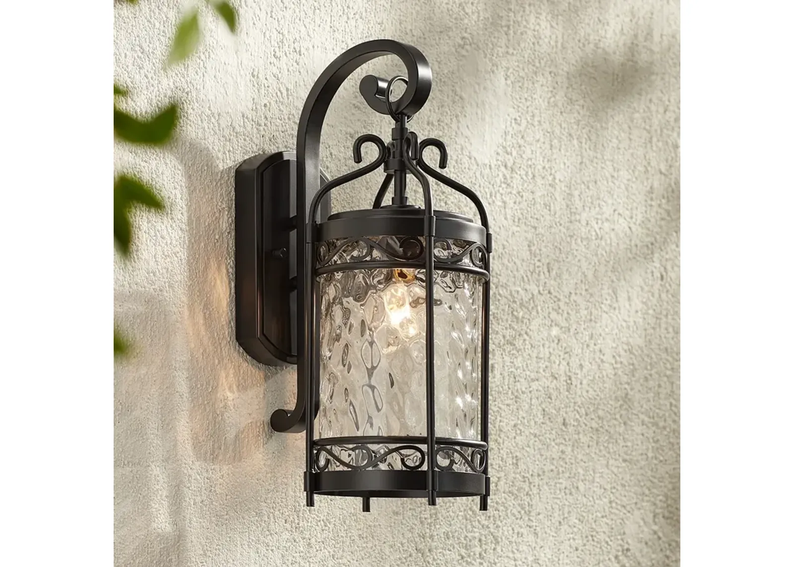 Paseo 19" High Hammered Glass Matte Black Outdoor Wall Light