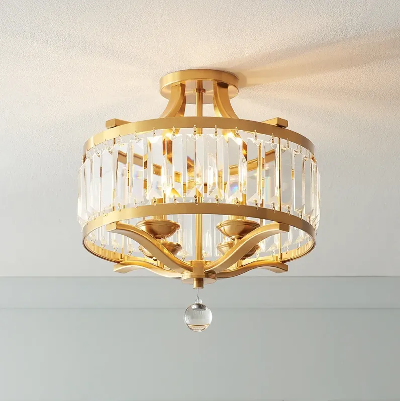 Possini Euro Design Prava 16 1/2" Brass and Crystal Ceiling Light