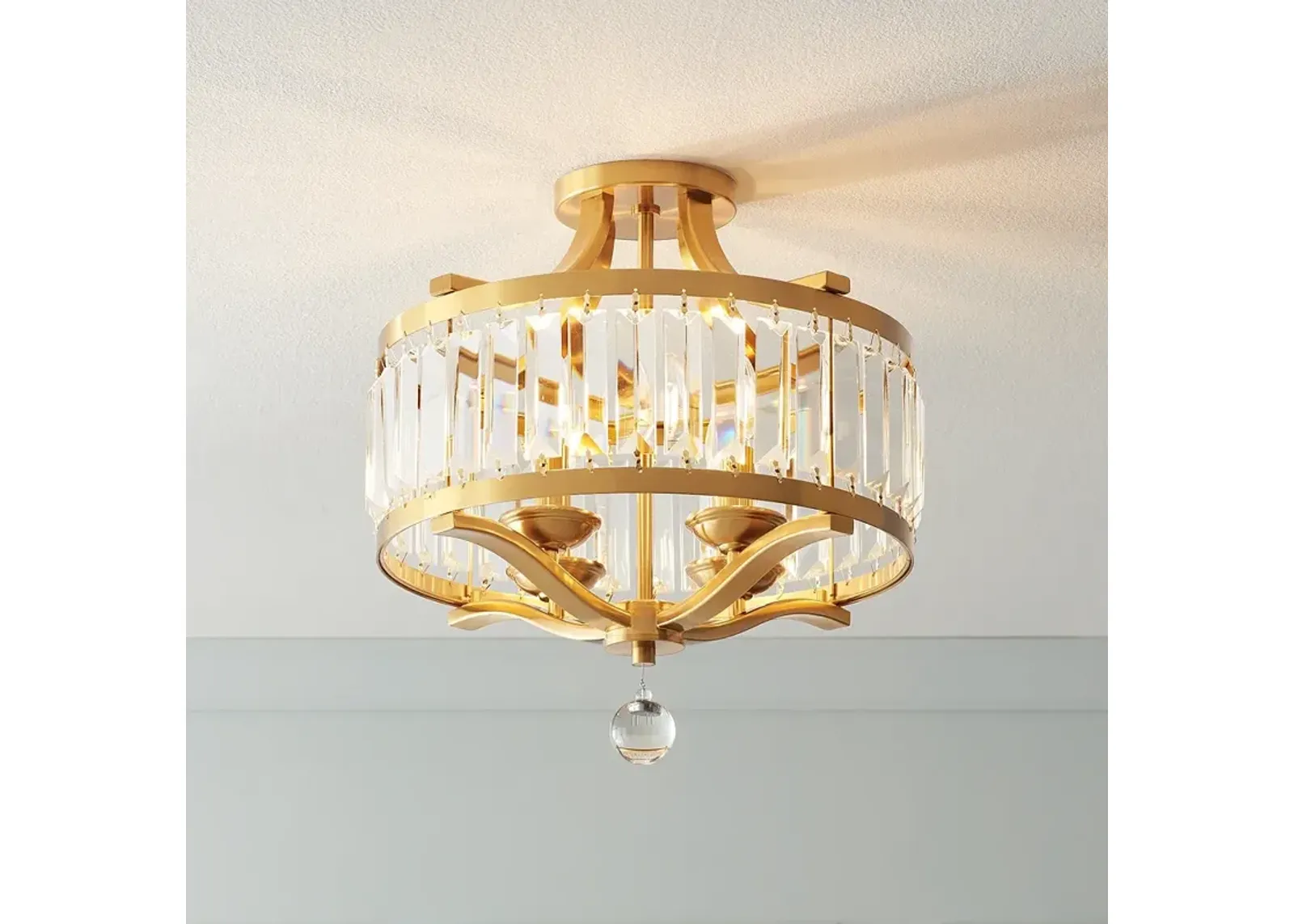 Possini Euro Design Prava 16 1/2" Brass and Crystal Ceiling Light