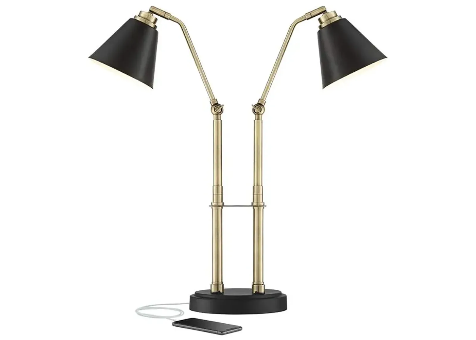 Possini Euro Sentry 23" Black Antique Brass Desk Lamp with USB Port