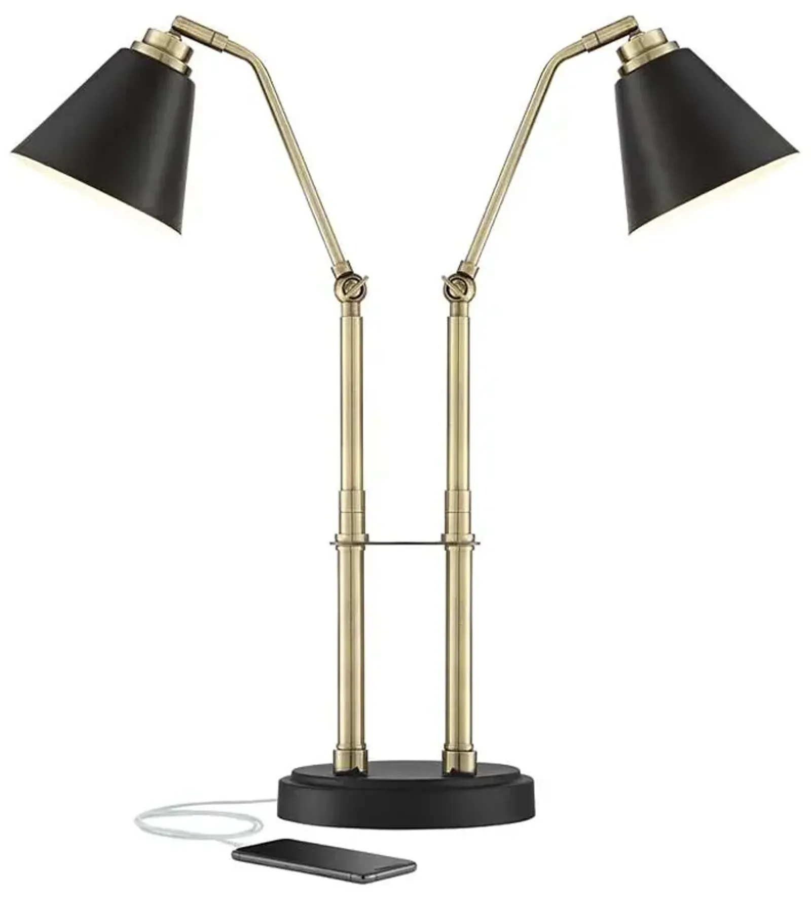 Possini Euro Sentry 23" Black Antique Brass Desk Lamp with USB Port