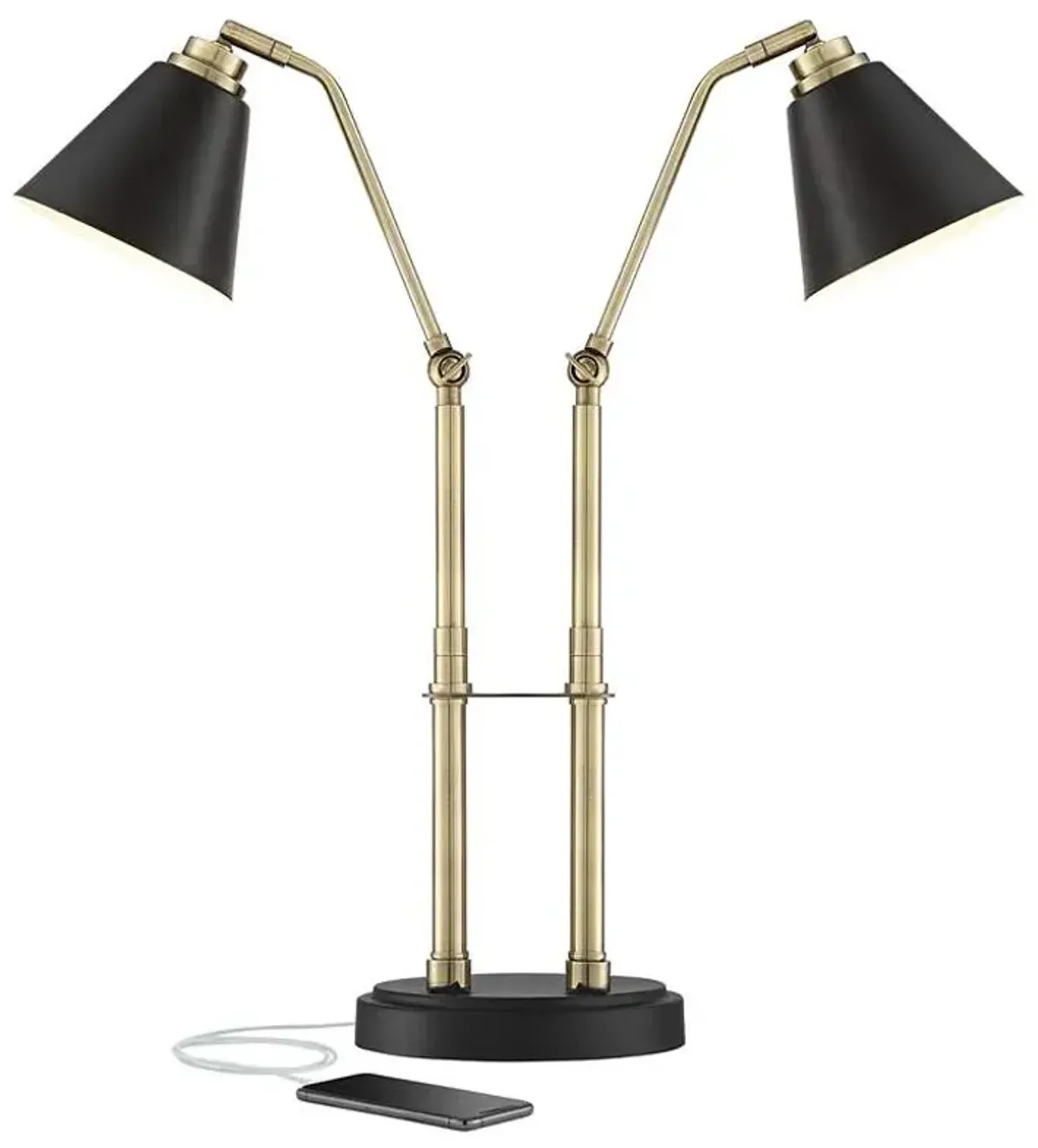 Possini Euro Sentry 23" Black Antique Brass Desk Lamp with USB Port