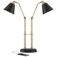 Possini Euro Sentry 23" Black Antique Brass Desk Lamp with USB Port