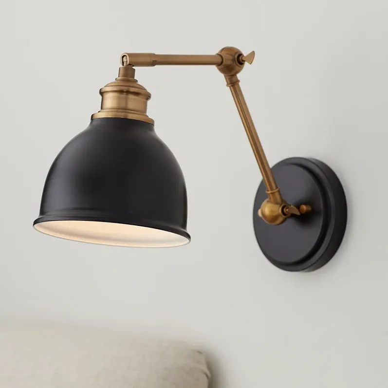 Barnes and Ivy Sania Black Brass Adjustable Swing Arm Hardwire Wall Lamp