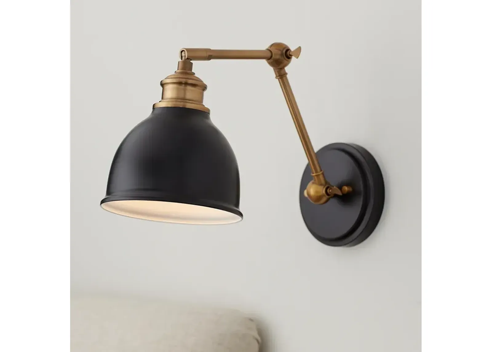 Barnes and Ivy Sania Black Brass Adjustable Swing Arm Hardwire Wall Lamp