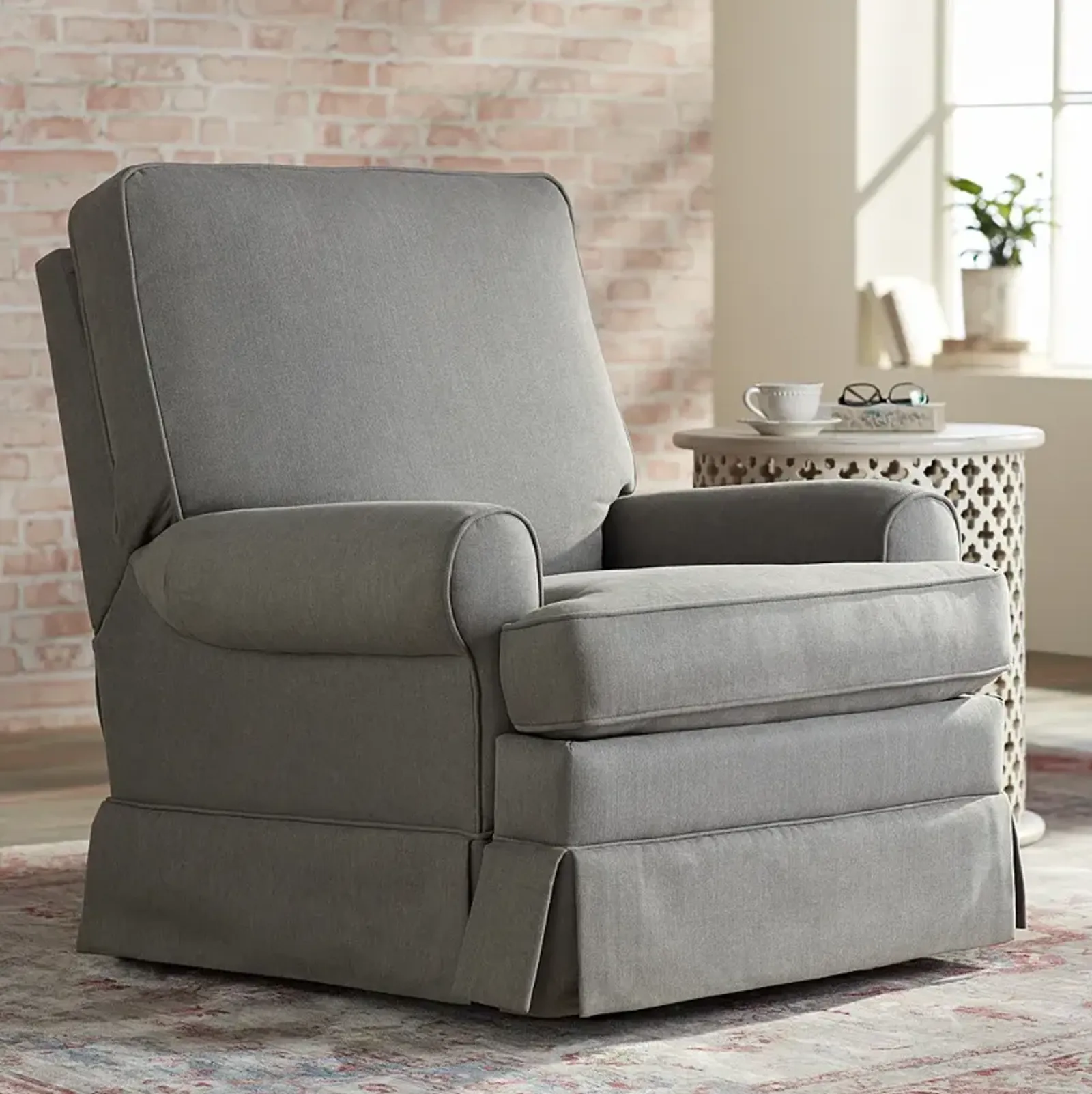 Peyton Slate Gray Glider Recliner Chair with USB Port