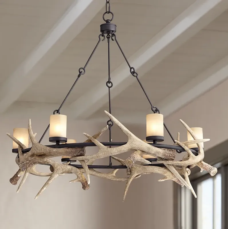 Franklin Iron Works Antler Lodge 36.75" Wide 6-Light Rustic Chandelier