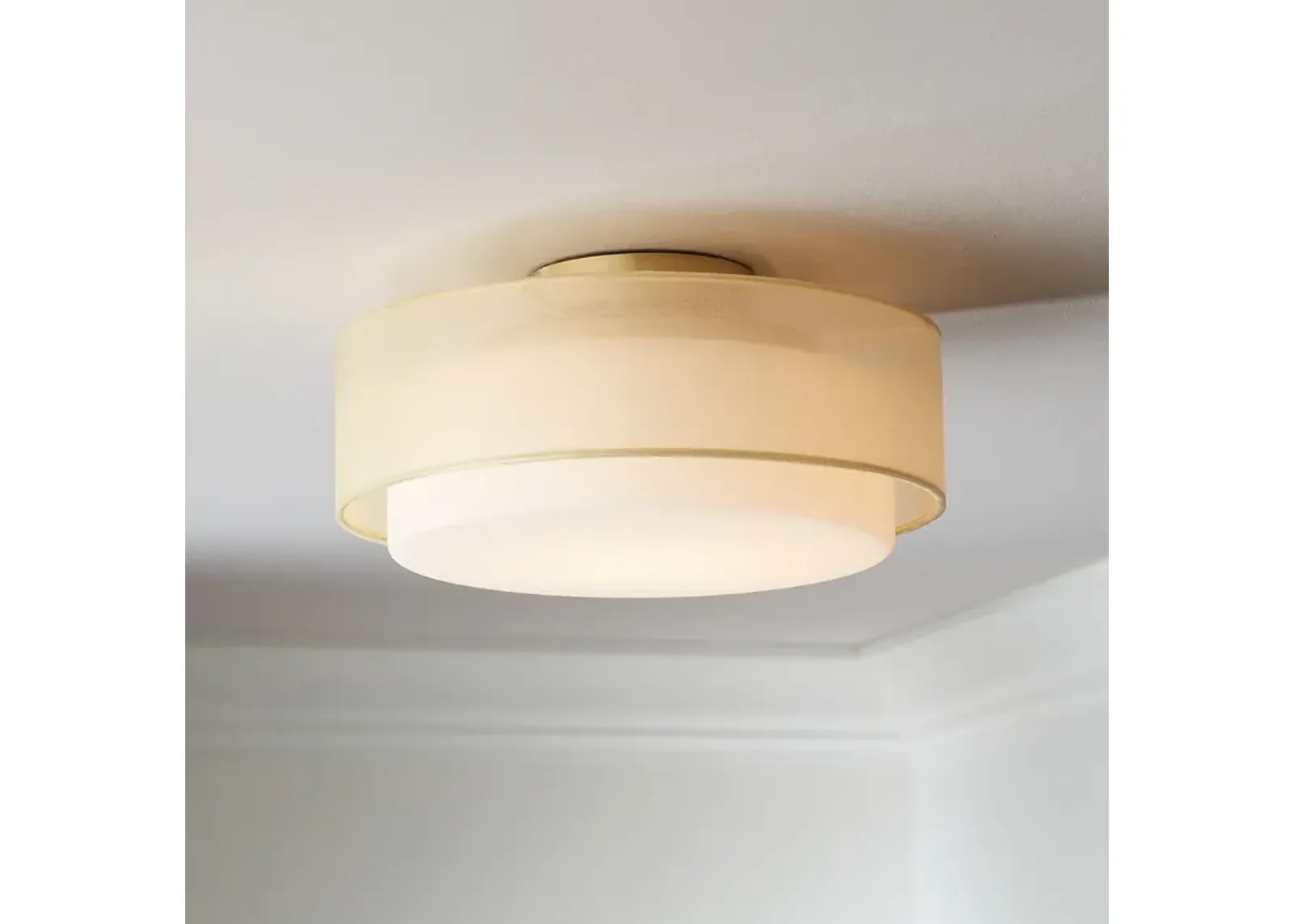 Possini Euro Gold Dual Shade 12 1/2" Wide Modern Drum Ceiling Light