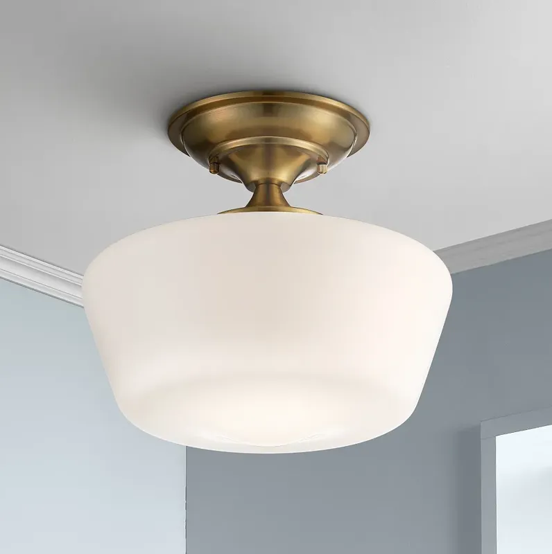 Regecy Hill Soft Gold 12" White Glass Schoolhouse Ceiling Light