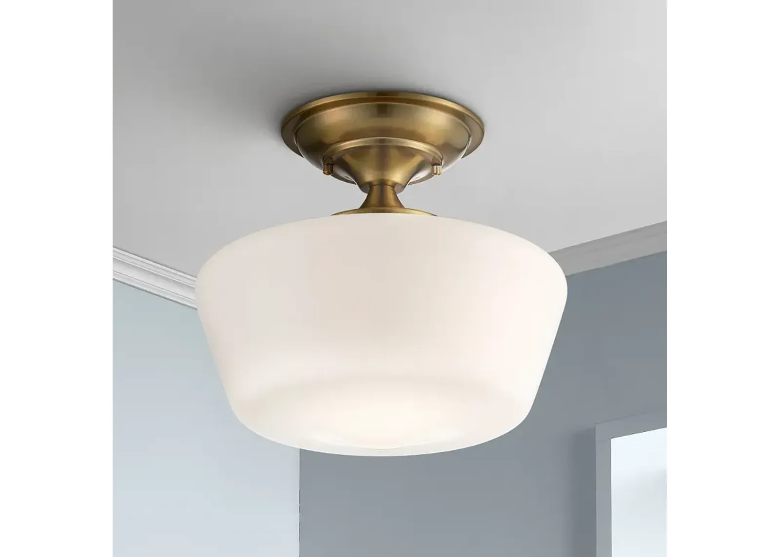 Regecy Hill Soft Gold 12" White Glass Schoolhouse Ceiling Light