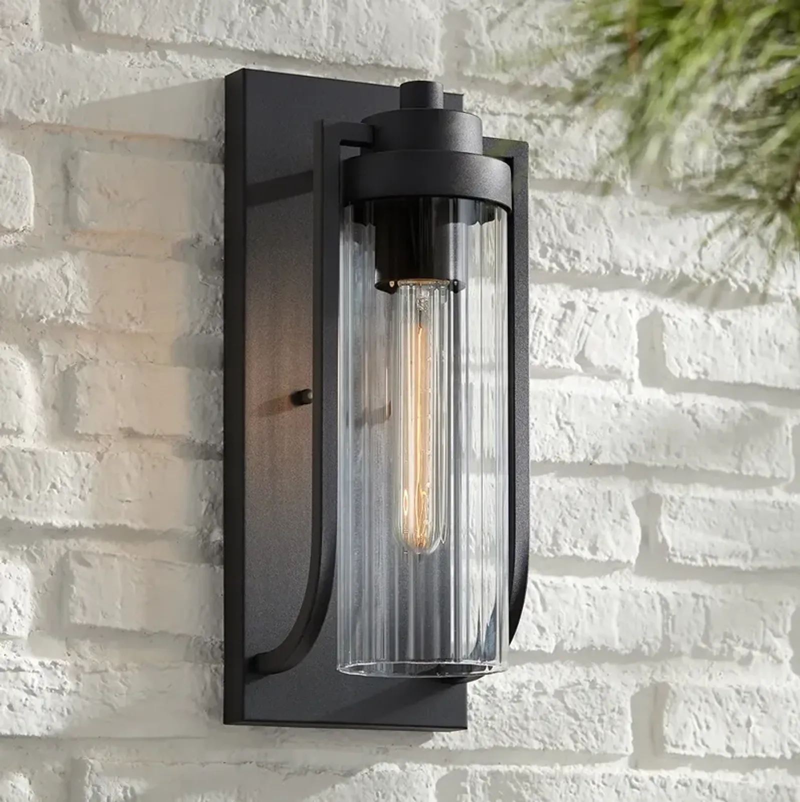 Possini Euro Bogata 15 1/2" High Ribbed Glass Outdoor Wall Light