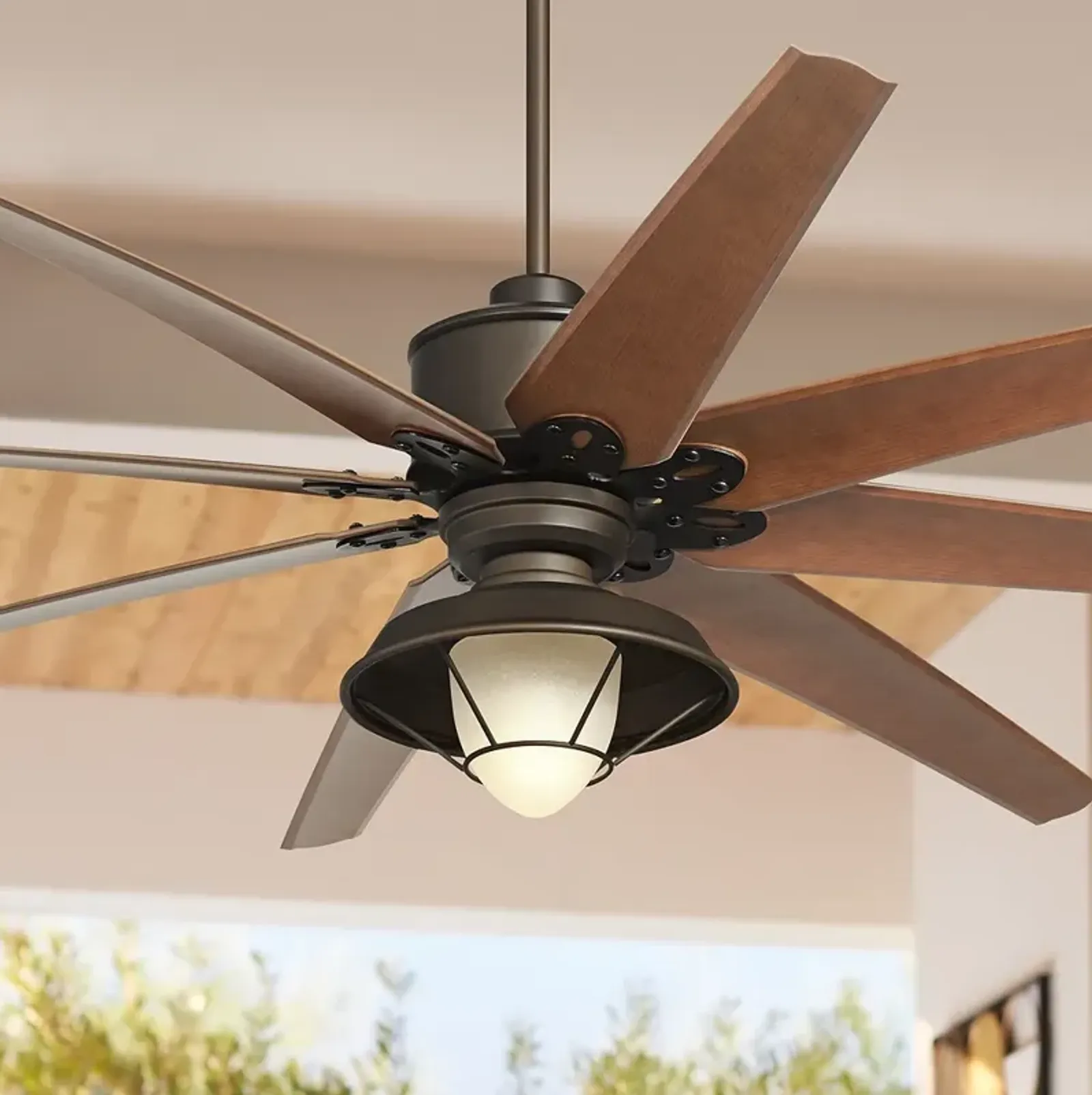 72" Casa Vieja Predator Bronze Rustic LED Damp Ceiling Fan with Remote