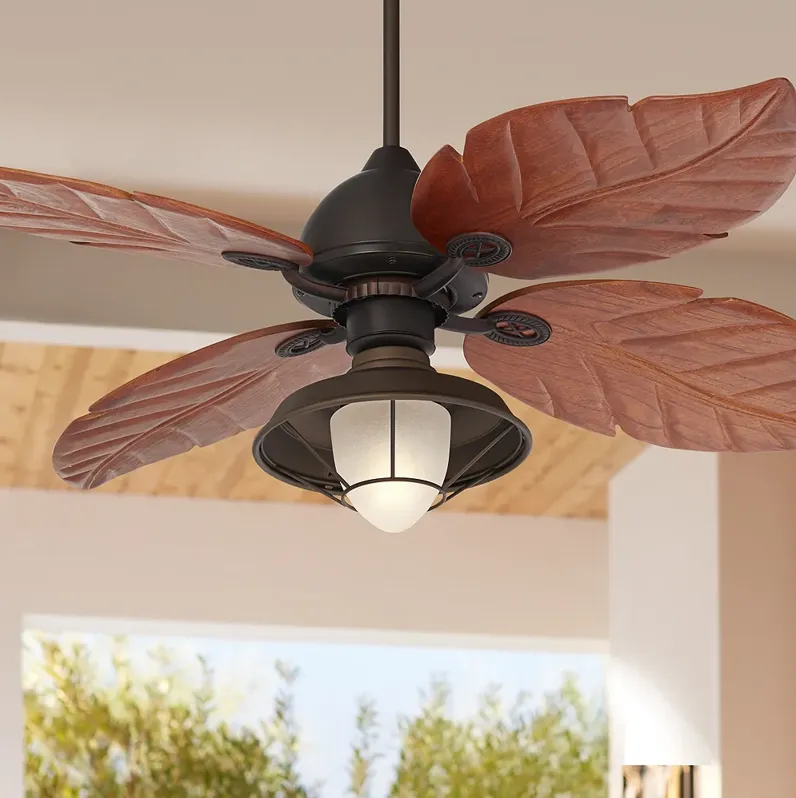 60" Casa Oak Creek Frosted Glass Damp LED Ceiling Fan with Pull Chain